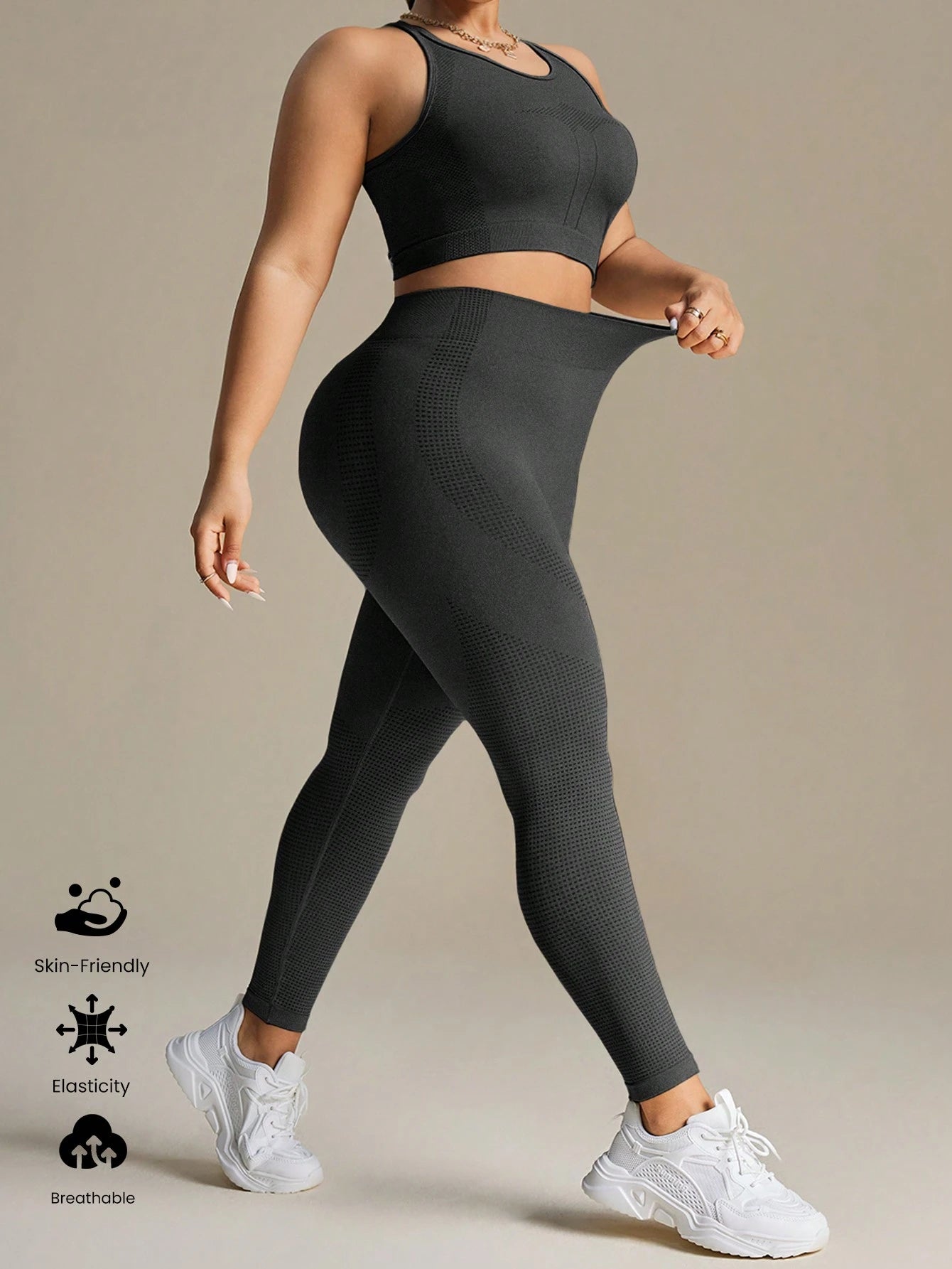 SHEIN Sport Studio 1 conjunto Regata e Leggings Sem Costura Rosa Plus Size para Mulheres
