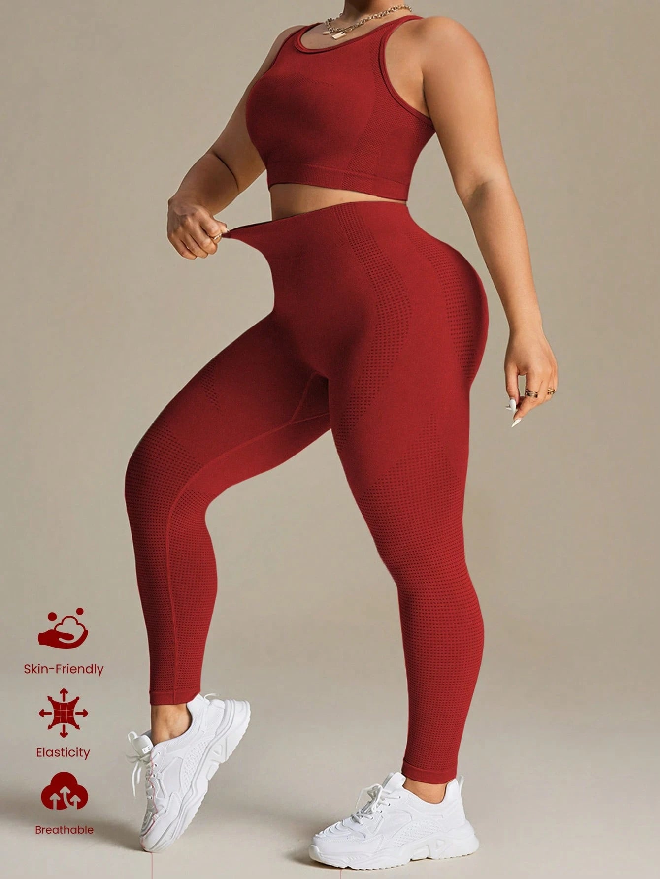 SHEIN Sport Studio 1 conjunto Regata e Leggings Sem Costura Rosa Plus Size para Mulheres