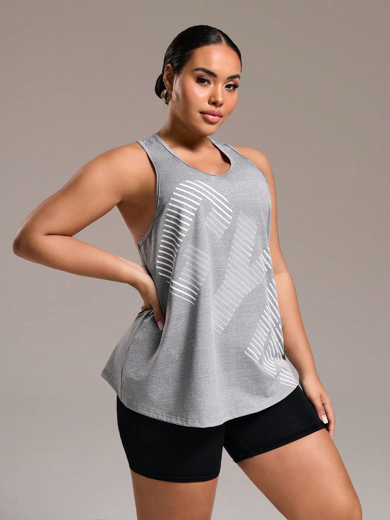 SHEIN Running Regata Casual de Ginástica com Estampa de Letras e Decote Redondo para Mulheres Plus Size