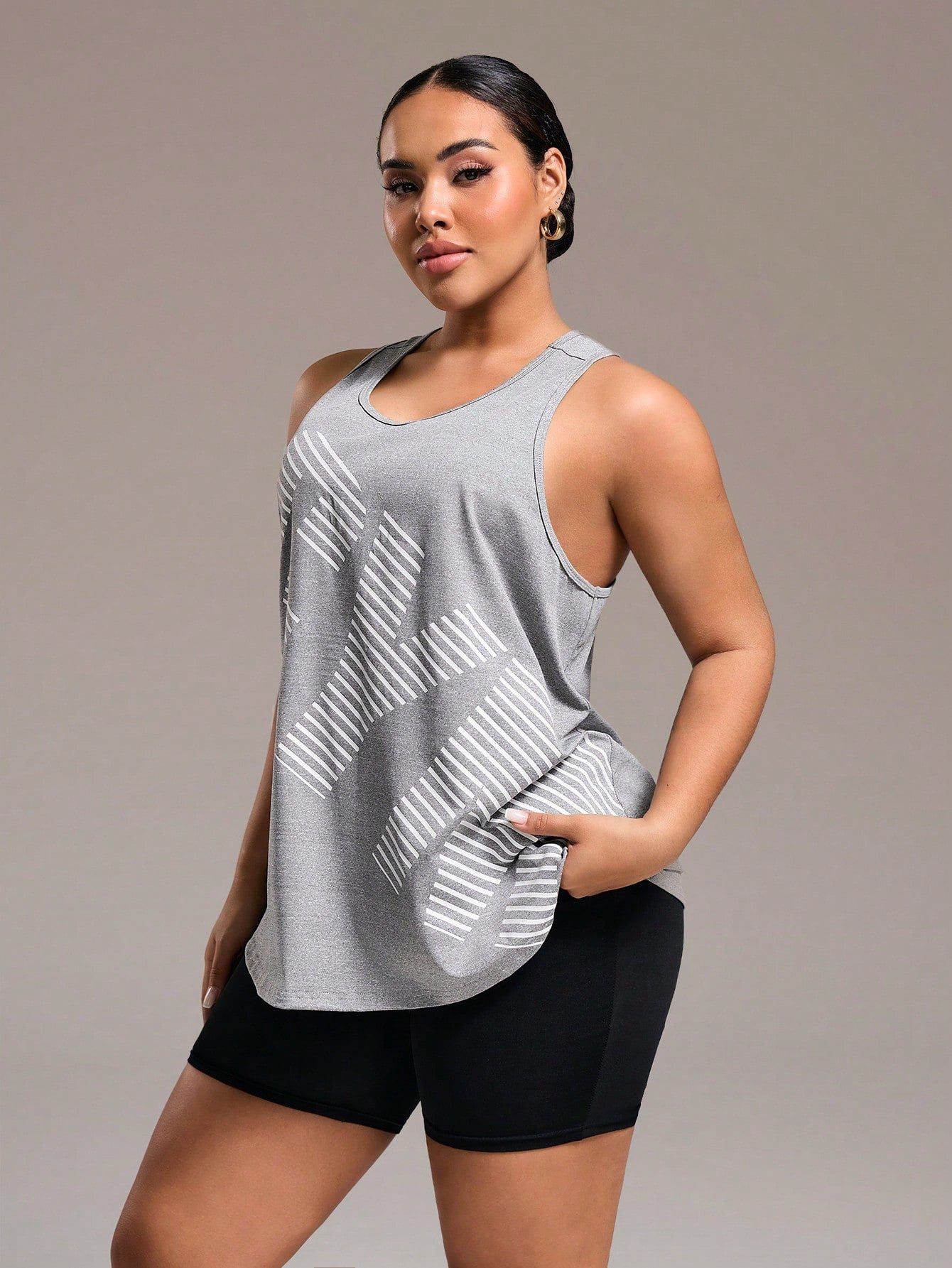 SHEIN Running Regata Casual de Ginástica com Estampa de Letras e Decote Redondo para Mulheres Plus Size