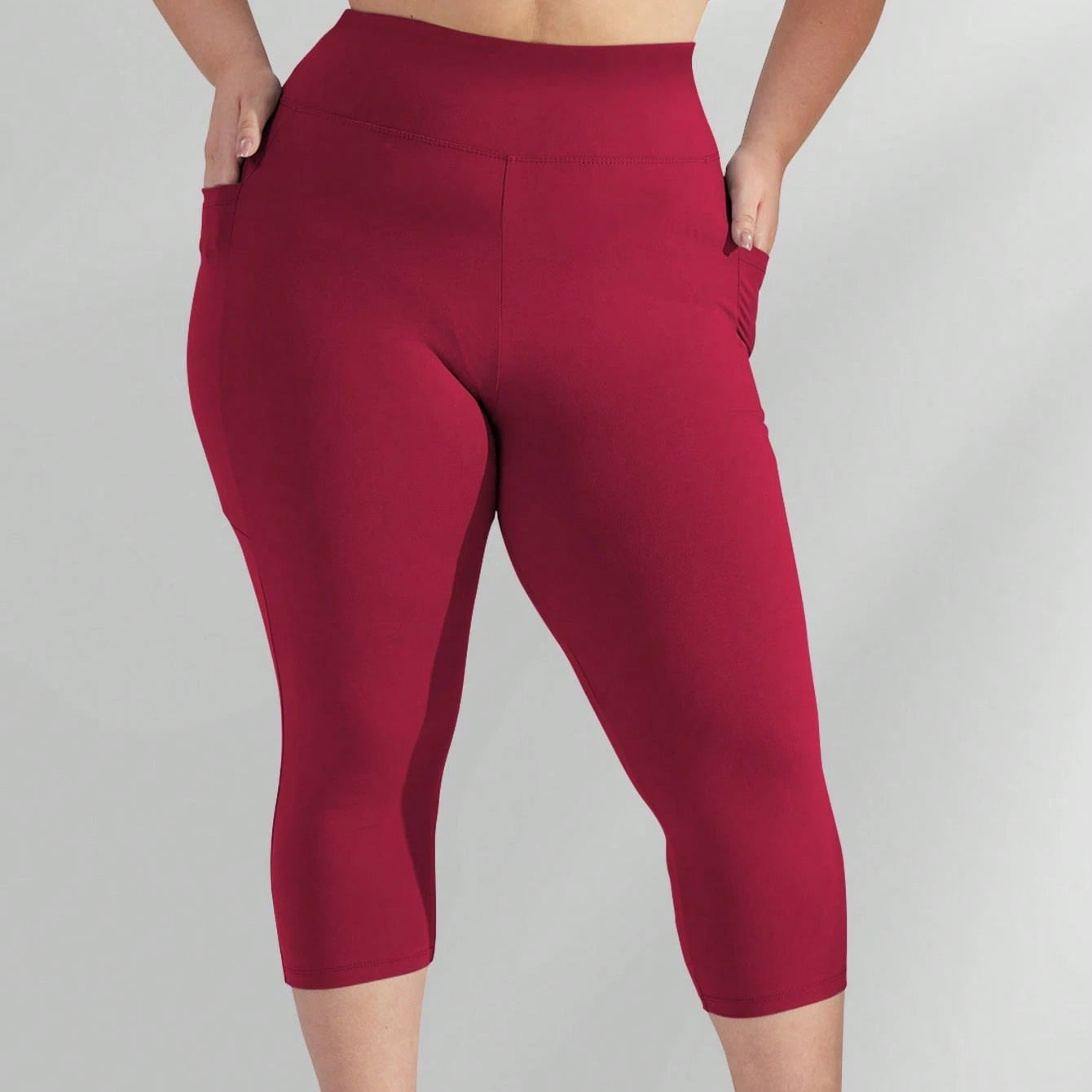 Calça Capri Legging Plus Size Feminina, Cintura Alta, Controle de Barriga, Calça de Yoga Elástica para Exercícios (XL-5X) - Ajuste Elástico de Spandex