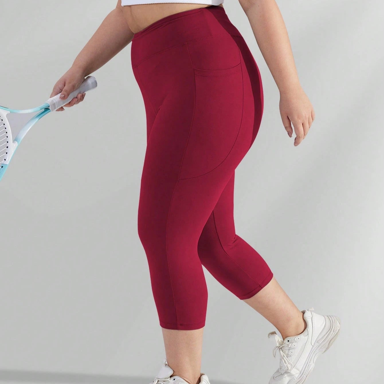 Calça Capri Legging Plus Size Feminina, Cintura Alta, Controle de Barriga, Calça de Yoga Elástica para Exercícios (XL-5X) - Ajuste Elástico de Spandex