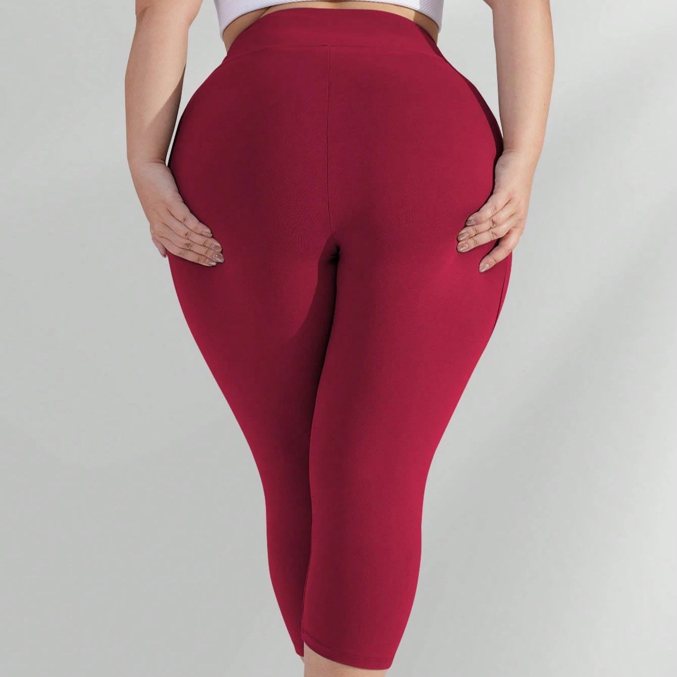 Calça Capri Legging Plus Size Feminina, Cintura Alta, Controle de Barriga, Calça de Yoga Elástica para Exercícios (XL-5X) - Ajuste Elástico de Spandex