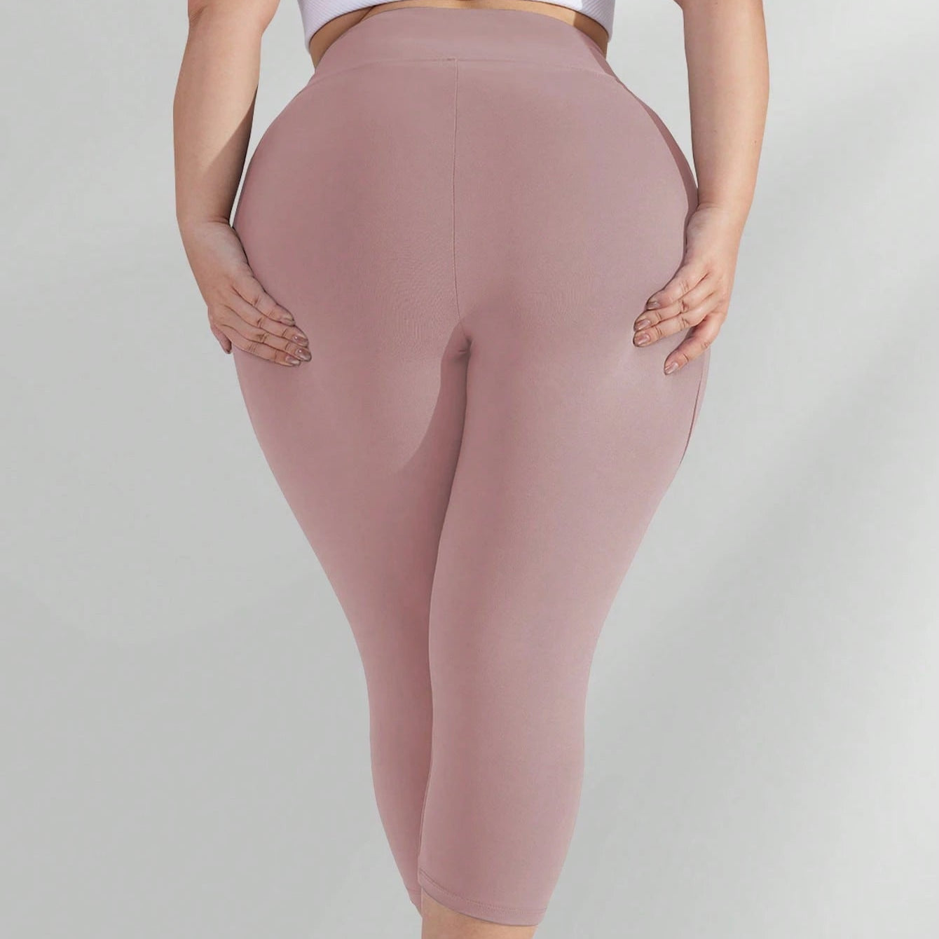 Calça Capri Legging Plus Size Feminina, Cintura Alta, Controle de Barriga, Calça de Yoga Elástica para Exercícios (XL-5X) - Ajuste Elástico de Spandex