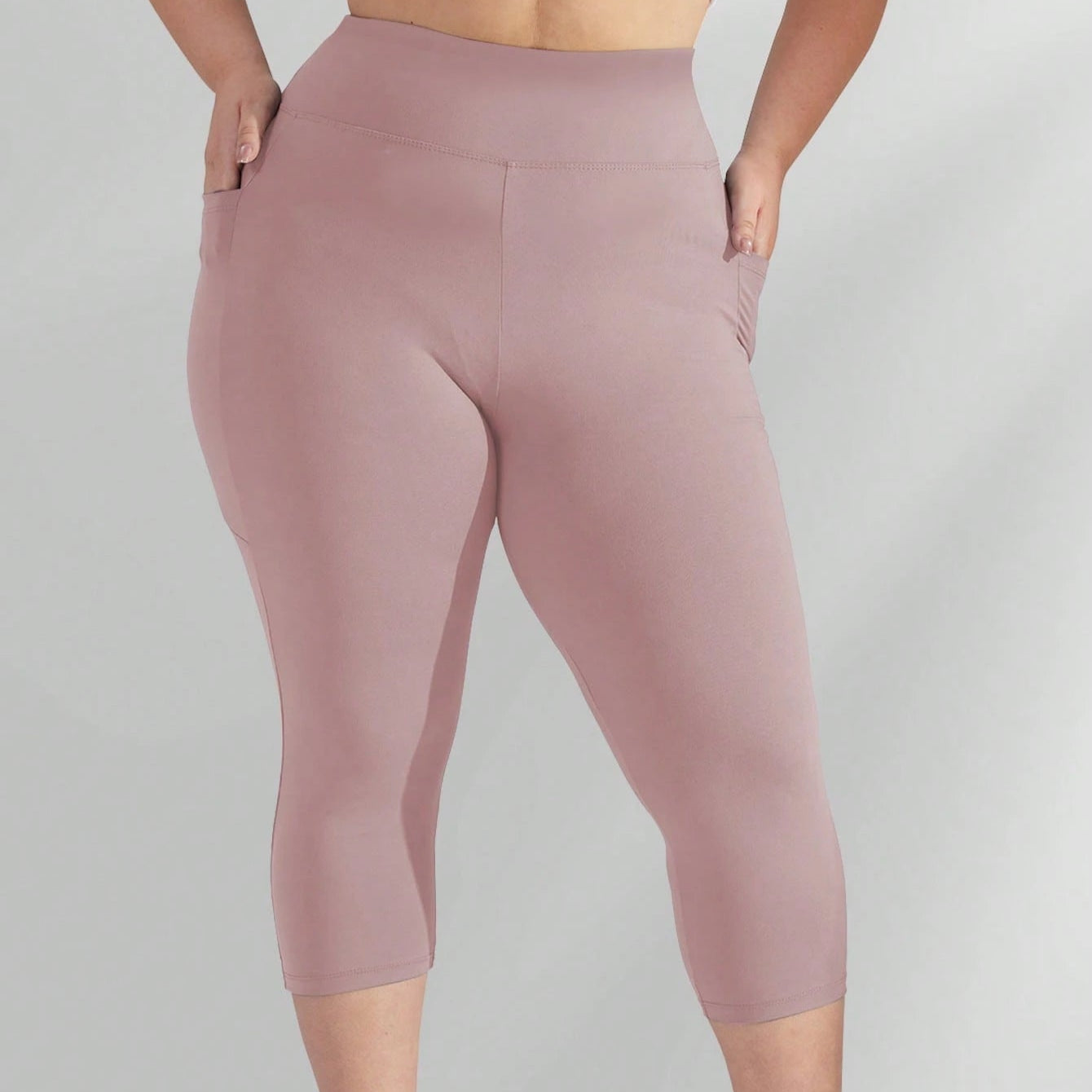 Calça Capri Legging Plus Size Feminina, Cintura Alta, Controle de Barriga, Calça de Yoga Elástica para Exercícios (XL-5X) - Ajuste Elástico de Spandex