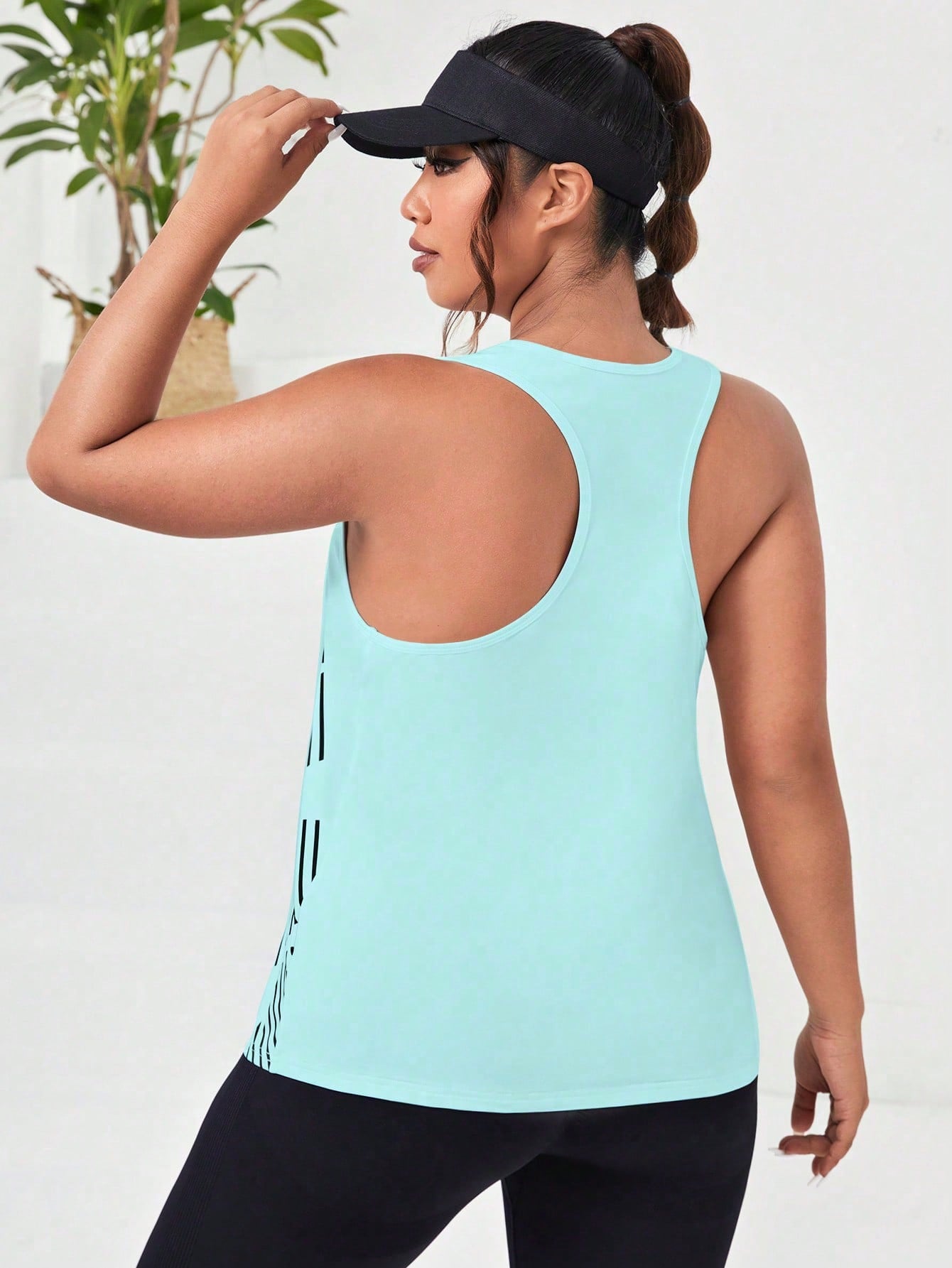 SHEIN Running Regata Casual de Ginástica com Estampa de Letras e Decote Redondo para Mulheres Plus Size