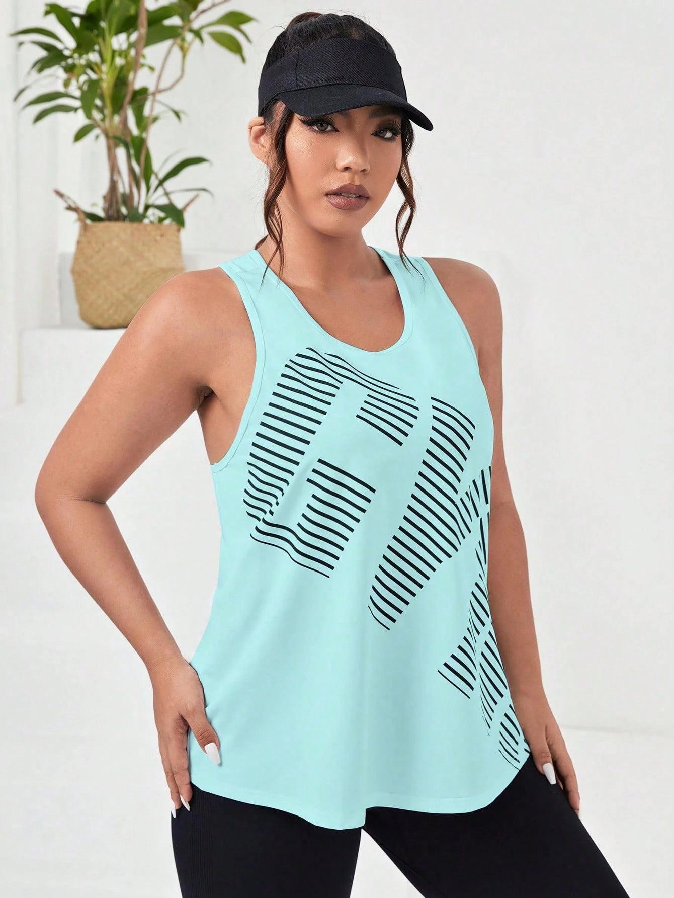SHEIN Running Regata Casual de Ginástica com Estampa de Letras e Decote Redondo para Mulheres Plus Size