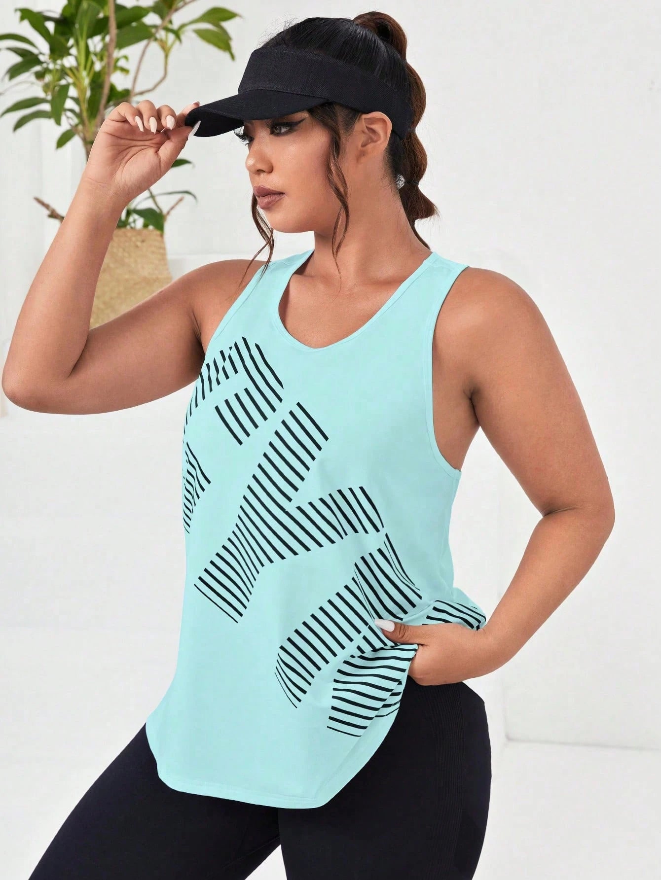 SHEIN Running Regata Casual de Ginástica com Estampa de Letras e Decote Redondo para Mulheres Plus Size