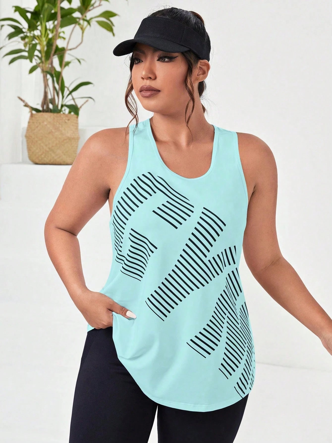 SHEIN Running Regata Casual de Ginástica com Estampa de Letras e Decote Redondo para Mulheres Plus Size