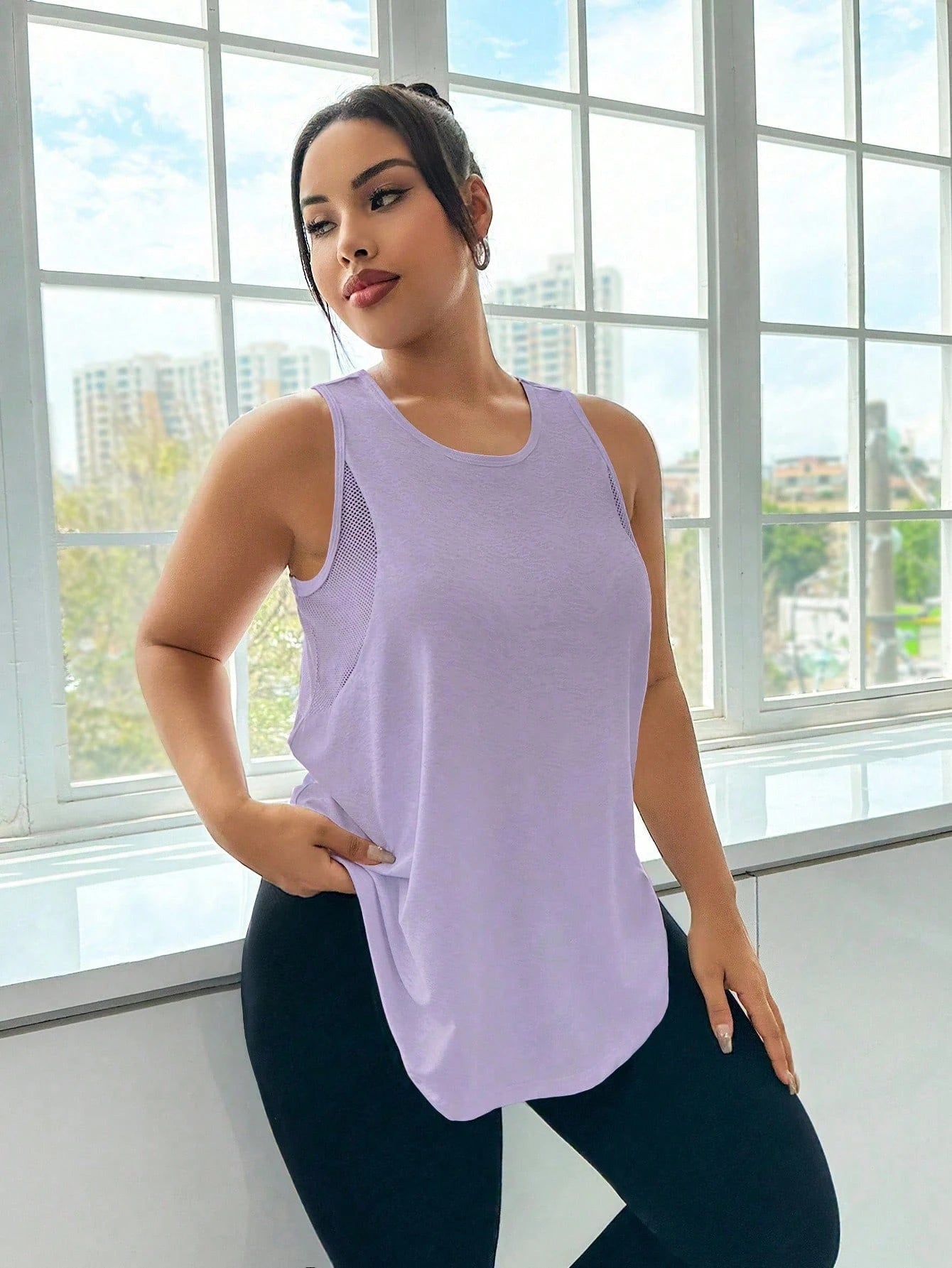 SHEIN Sport Studio Regata de Malha Jacquard, Cor Sólida Casual e da Moda para Uso Diário