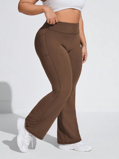 Calça de Moletom Plus Size com Cintura Média/Alta, Bolsos Laterais e Pernas Evasê