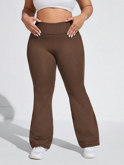 Calça de Moletom Plus Size com Cintura Média/Alta, Bolsos Laterais e Pernas Evasê