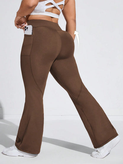 Calça de Moletom Plus Size com Cintura Média/Alta, Bolsos Laterais e Pernas Evasê