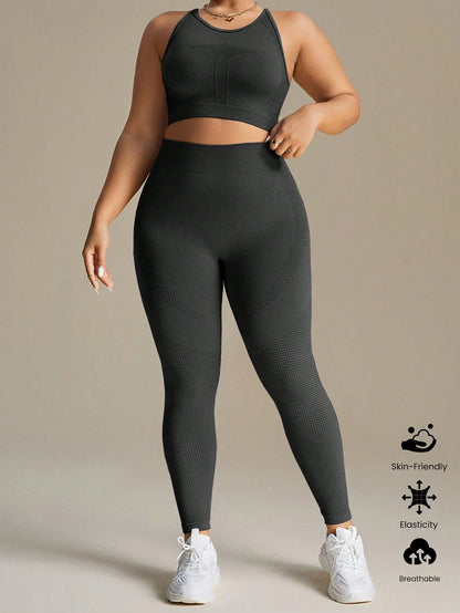 SHEIN Sport Studio 1 conjunto Regata e Leggings Sem Costura Rosa Plus Size para Mulheres