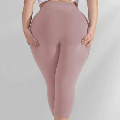 Calça Capri Legging Plus Size Feminina, Cintura Alta, Controle de Barriga, Calça de Yoga Elástica para Exercícios (XL-5X) - Ajuste Elástico de Spandex