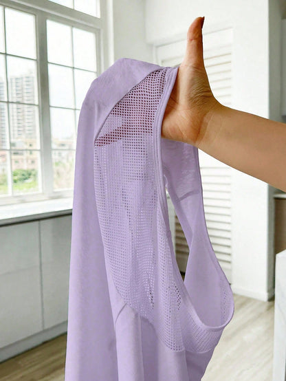 SHEIN Sport Studio Regata de Malha Jacquard, Cor Sólida Casual e da Moda para Uso Diário